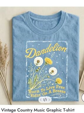 Dandelion Comfort Colors Graphic Tee - Light Blue with Yellow & White Print